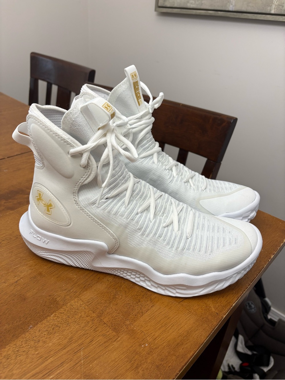 Under Armour White High-top flow ace highlight volleyball sneakers